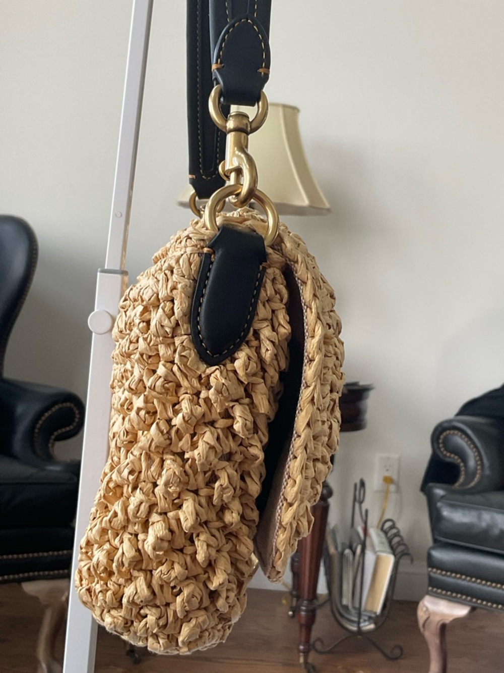 Coach soft Tabby 2022 summer straw raffia crochet purse leather straps like new - Picture 3 of 16